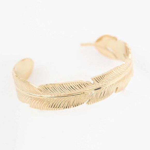 Feather Cuff Bangle Bracelet in Gold - Picture 2 of 12